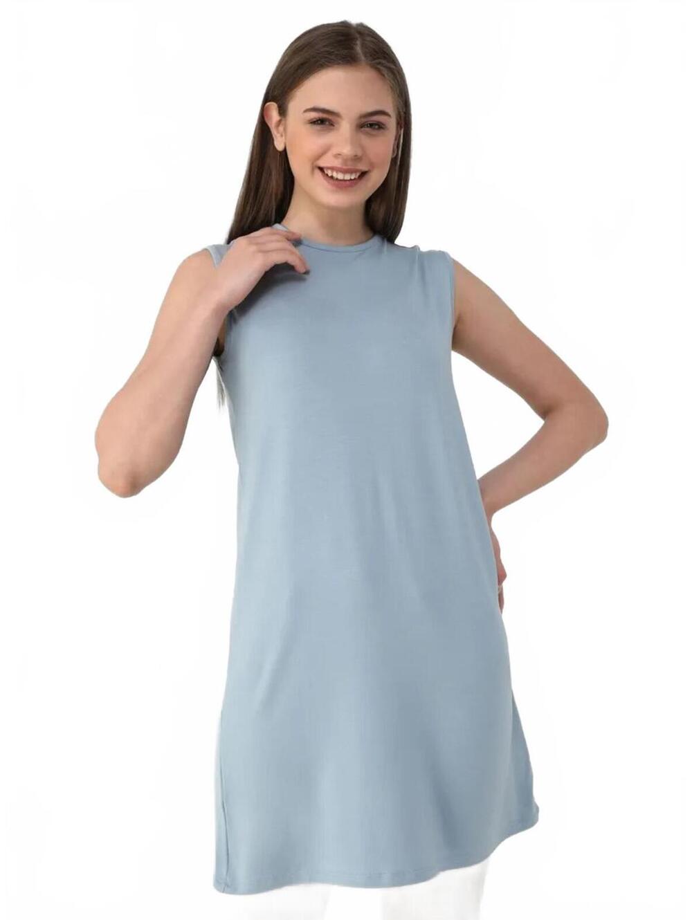 Light Blue Sleeveless Tunic Dress, Size - S